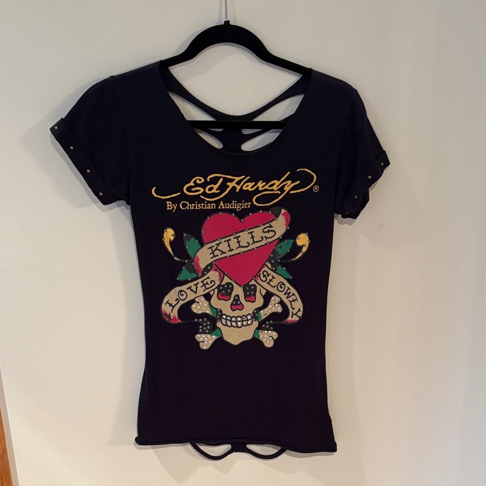 Ed Hardy Black Skull Graphic Women's Tee